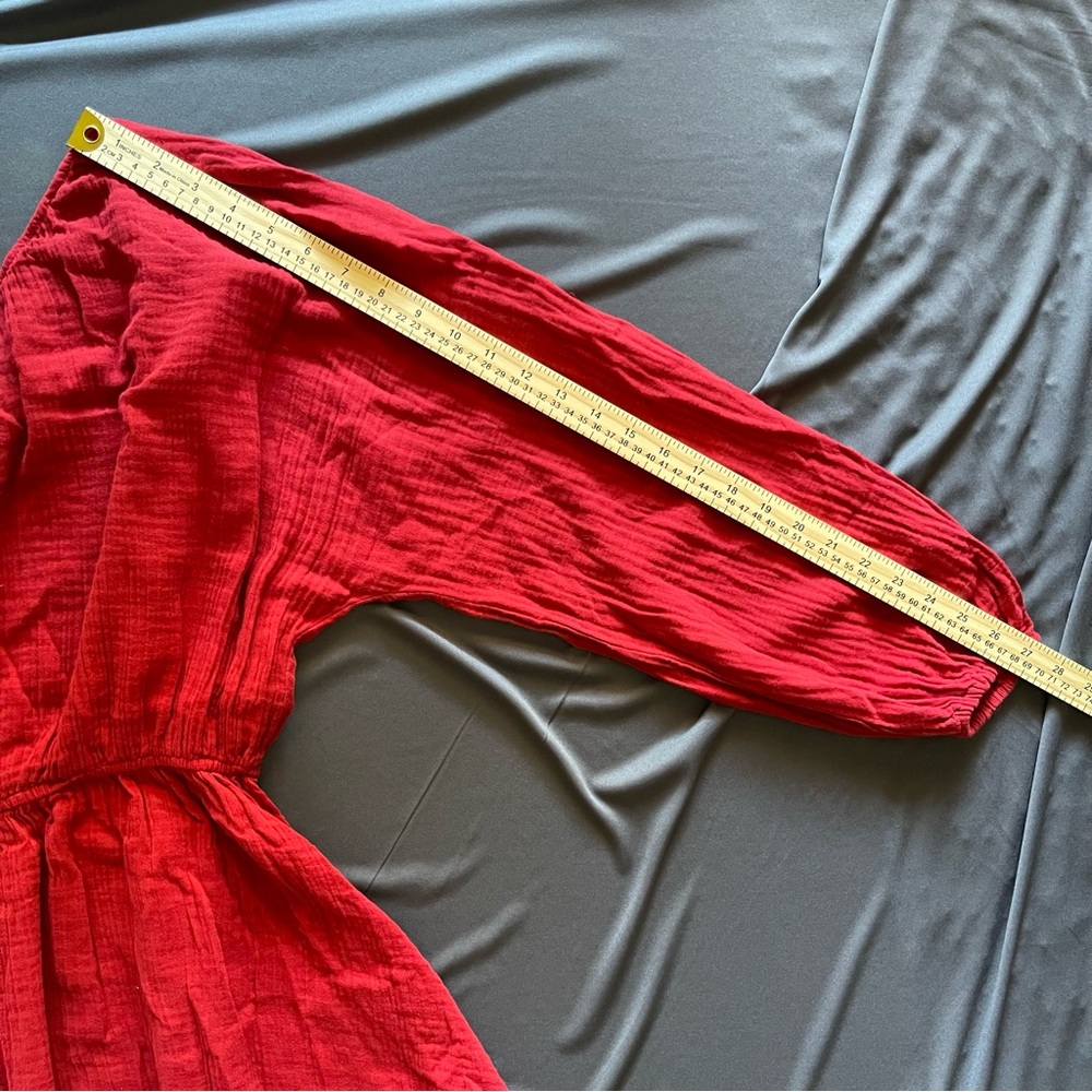 Red Carter One Shoulder Maxi Dress Red M Gauze Resort Boho Coverup Beachwear - Picture 7 of 8